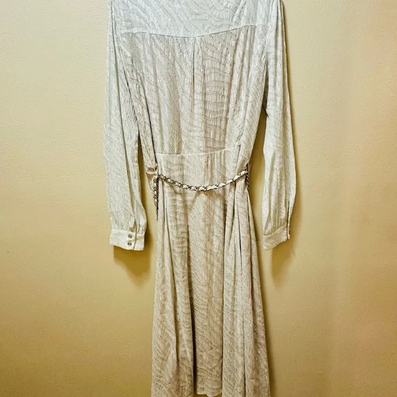 ✨ Michael Michael Kors Metallic Shimmer Midi Dress Chain Waist L - Picture 14 of 16